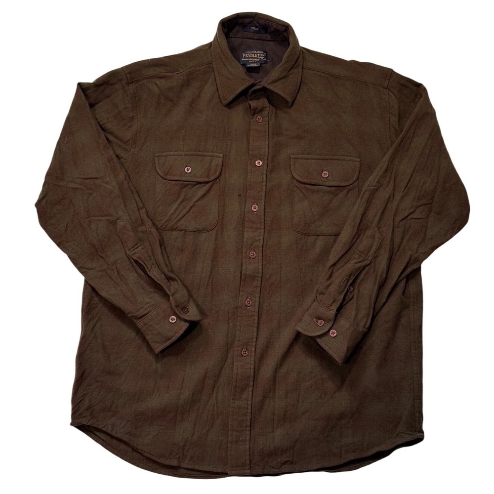 Pendleton Field Shirt Mens Large Brown 100% Wool Button Down Flap Pockets L